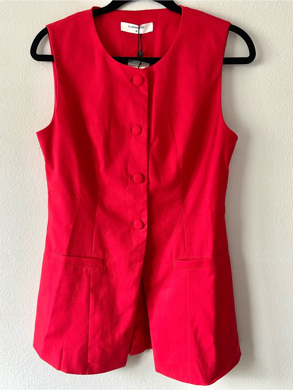 Commense Red Sleeveless Longline Vest Blazer Size M - Picture 2 of 12